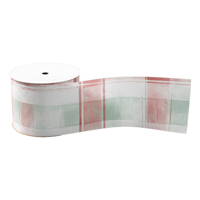 Red Mint Peppermint Mocha Plaid Stripes Christmas Grosgrain Ribbon (Spool)