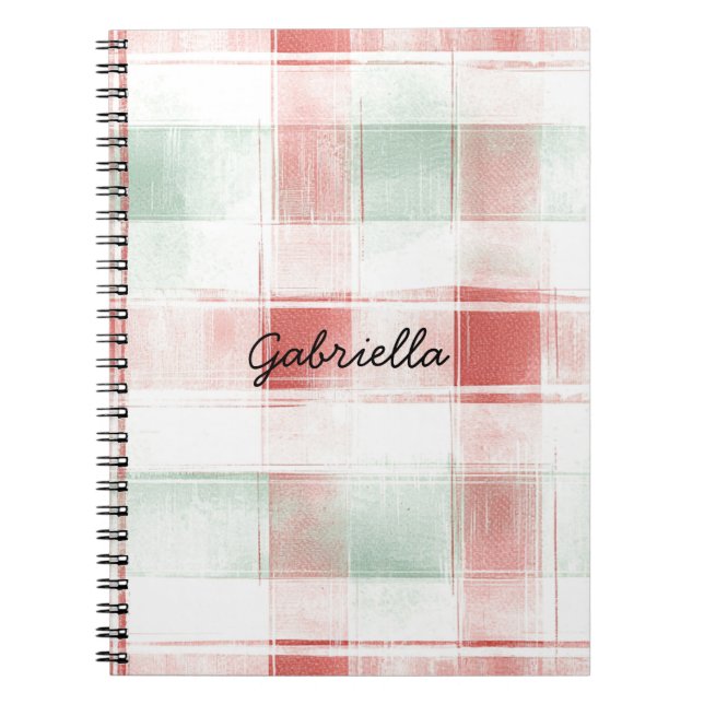 Red Mint Peppermint Mocha Plaid Stripes Christmas Notebook (Front)