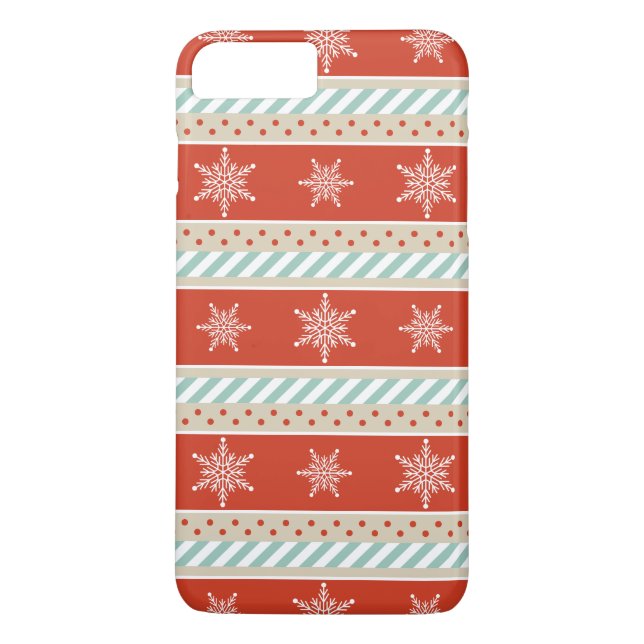 Red Mint Stripes Snowflakes Pattern Case-Mate iPhone Case (Back)