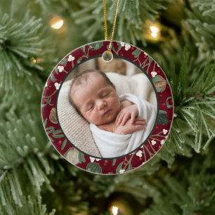 Red Mistletoe Baby's 1st Xmas Photo & Custom Ceramic Tree Decoration