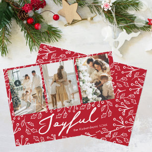 Red Mistletoe Doodles 3 Photos Joyful Holiday Card