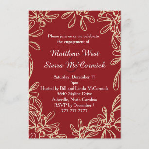 Red Mistletoe Holiday Engagement Party Invitation
