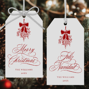 Red Mistletoe Merry Christmas   Feliz Navidad Gift Tags