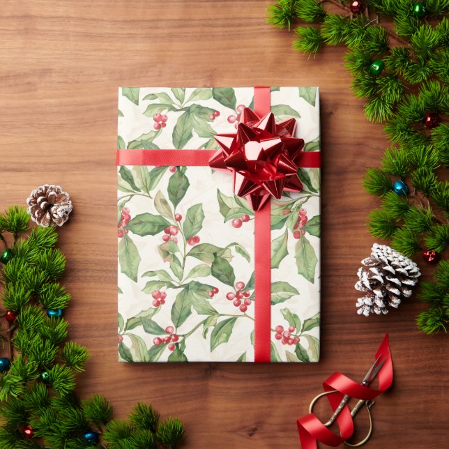 Red Mistletoe Vintage Christmas Wrapping Paper (Holiday Gift)