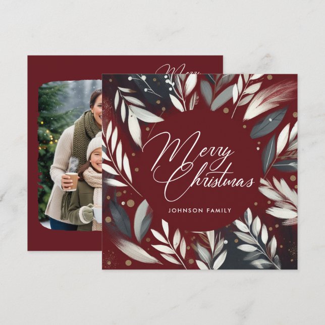 Red mistletoe wreath Flat Holiday Card (Front/Back)