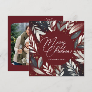 Red mistletoe wreath Flat Holiday Card