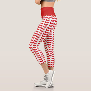Red Mistletoes on White Background Christmas Capri Leggings