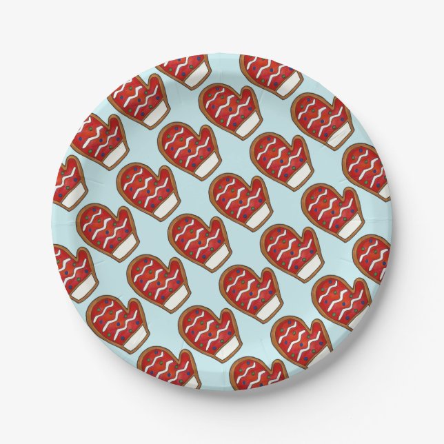 Red Mitten Sugar Cookies Christmas Holiday Plates (Front)