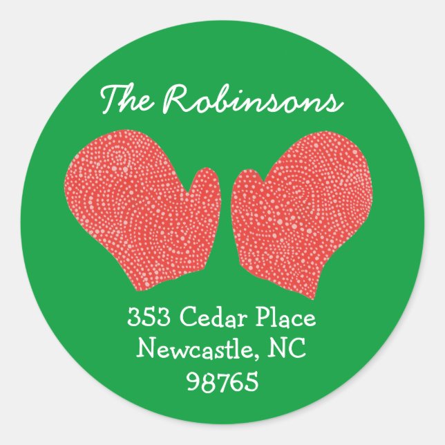 Red-Mittens Holiday Return Address Label (Front)