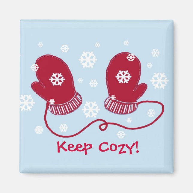Red Mittens Keep Cosy Magnet (Front)