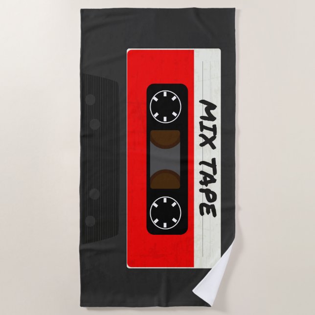 Red Mix Tape - 80s And 90s Retro Inspired Gift Beach Towel (Front)