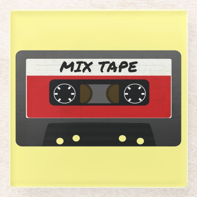 Red Mix Tape - 80s And 90s Retro Inspired Gift Glass Coaster (Front)