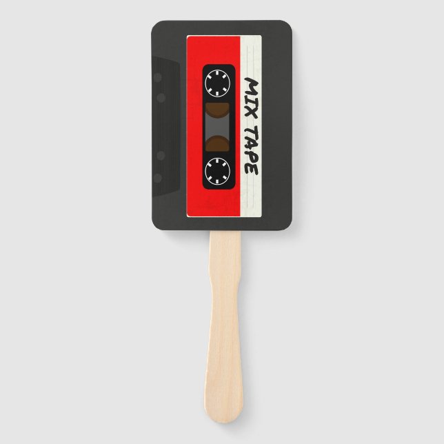 Red Mix Tape - 80s And 90s Retro Inspired Gift Hand Fan (Front)