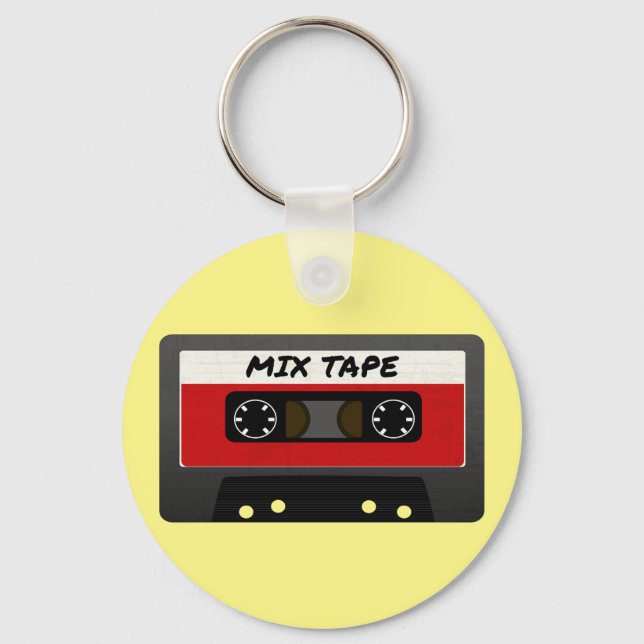 Red Mix Tape - 80s And 90s Retro Inspired Gift Key Ring (Front)