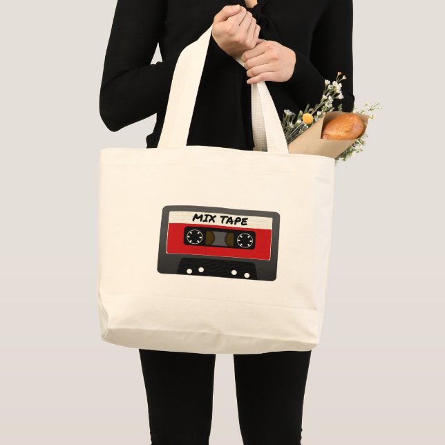 Red Mix Tape - 80s And 90s Retro Inspired Gift Large Tote Bag (Front (Product))