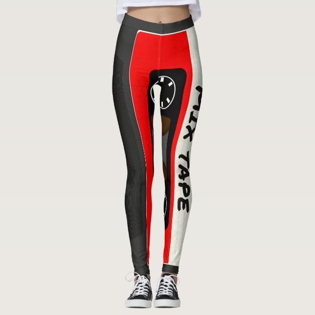 Red Mix Tape - 80s And 90s Retro Inspired Gift Leggings (Front)