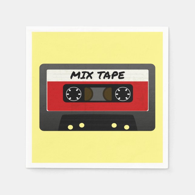 Red Mix Tape - 80s And 90s Retro Inspired Gift Napkin (Front)