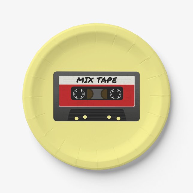 Red Mix Tape - 80s And 90s Retro Inspired Gift Paper Plate (Front)