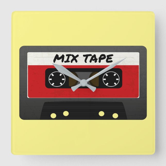 Red Mix Tape - 80s And 90s Retro Inspired Gift Square Wall Clock (Front)