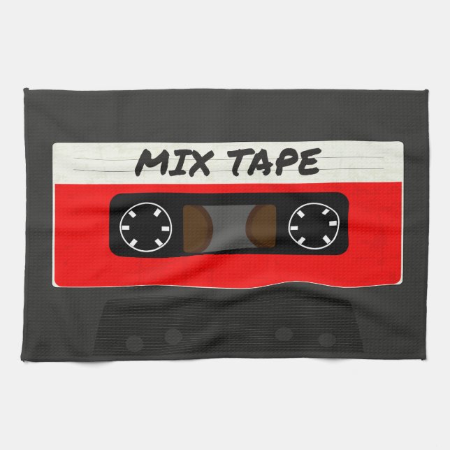 Red Mix Tape - 80s And 90s Retro Inspired Gift Tea Towel (Horizontal)