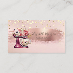 Red Mixer Flowers,Gold Confetti, Brush Stroke  Business Card