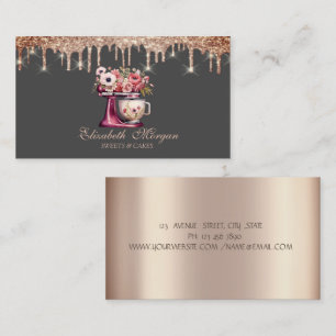 Red Mixer Flowers Rose Gold Drips Bakery  Business Card