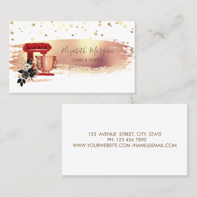 Red Mixer Gold Dots, Brush Stroke   Business Card (Front/Back)