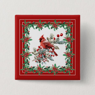 Red Mockingbird Poinsettia Borders Elegant 15 Cm Square Badge