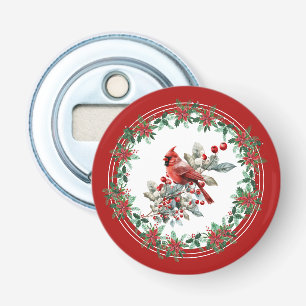 Red Mockingbird Poinsettia Borders Elegant Bottle Opener