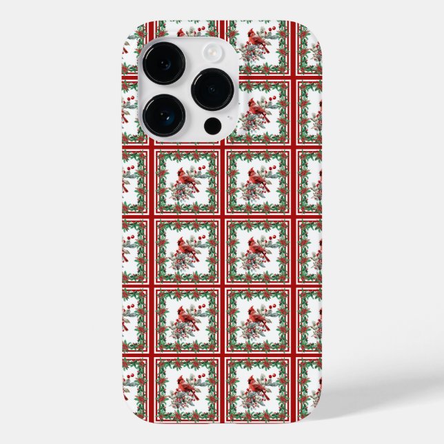 Red Mockingbird Poinsettia Borders Red Case-Mate iPhone Case (Back)