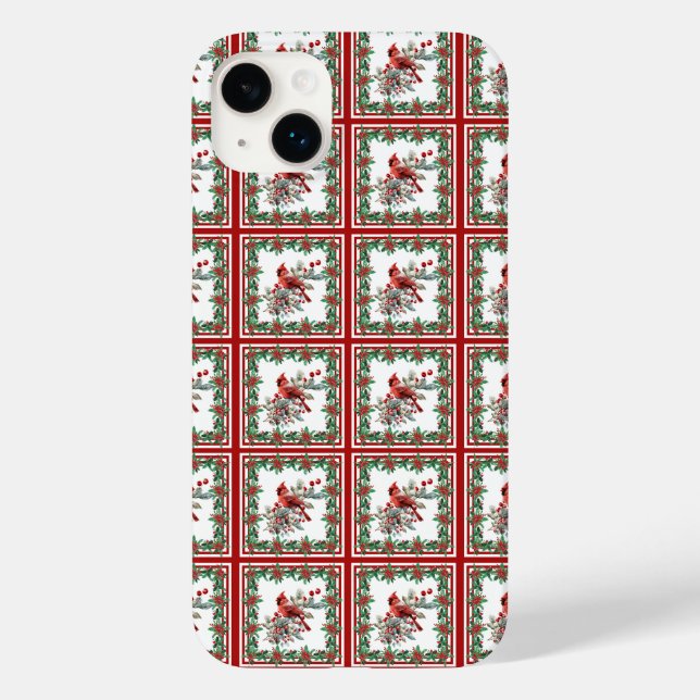 Red Mockingbird Poinsettia Borders Red Case-Mate iPhone Case (Back)