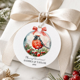 Red Mockingbird Winter Landscape Favour Tags