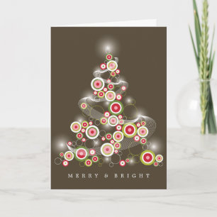 Red Mod Circles Glowing Abstract Christmas Tree Holiday Card