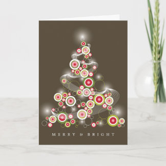 Red Mod Circles Glowing Abstract Christmas Tree Holiday Card