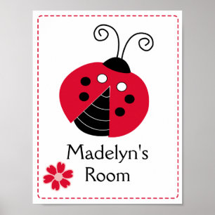 Red Mod Ladybug Girl's Room Art Print Custom