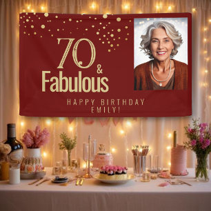 Red Modern 70 and Fabulous Birthday Photo Banner
