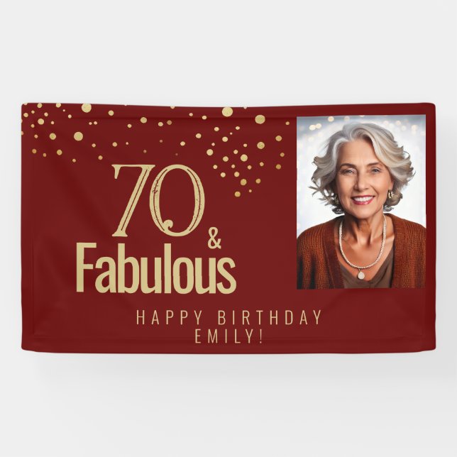 Red Modern 70 and Fabulous Birthday Photo Banner (Horizontal)