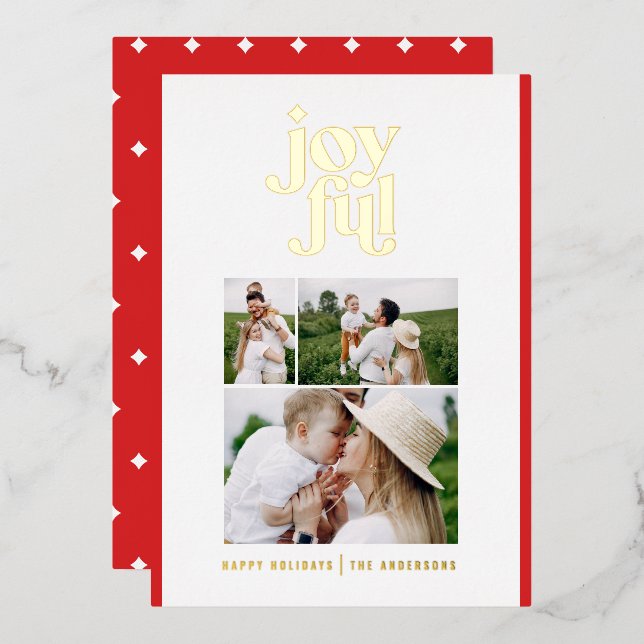 Red  modern abstract joyful 3 photo  foil holiday  (Front/Back)