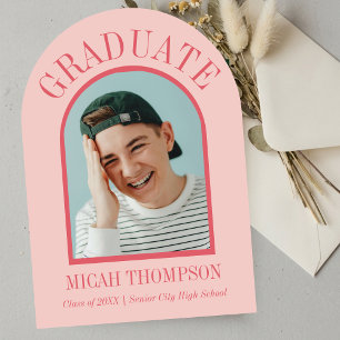 Red Modern Arch Grad Photo Announcement 
