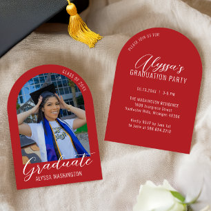 Red Modern Arch Photo Graduation Party Invitation
