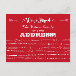 Red Modern Arrows Doodles Moving Announcement Postcard