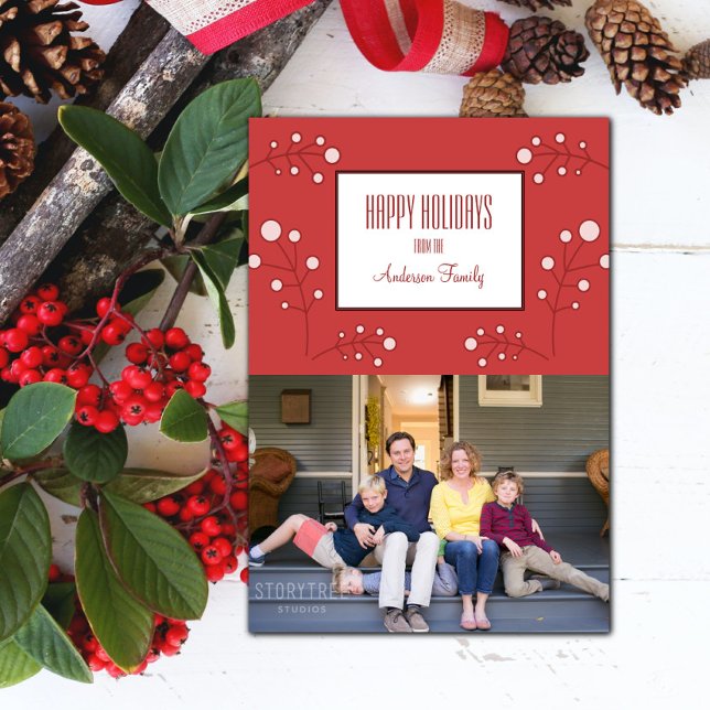 Red Modern Berry Holiday Photo Card (Red Modern Berry Holiday Photo Card)