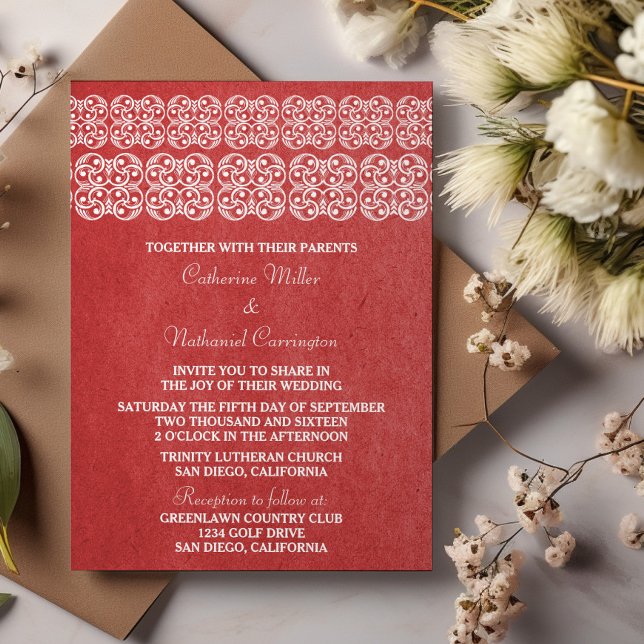 Red Modern Bohemian Wedding Invite (Red Modern Bohemian Wedding Invite)