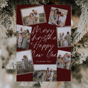 Red Modern Boho 8 Photo Collage Christmas Holiday Card