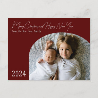 Red Modern Boho Chic Arch Holiday Christmas Card  