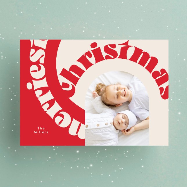Red Modern Bold Typography Christmas One Photo Holiday Card (Creator Uploaded)