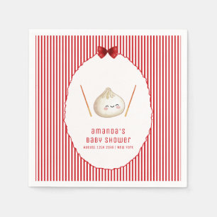 Red Modern Bow Asian Dumpling Baby Shower Napkin