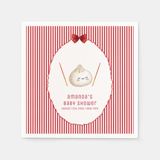 Red Modern Bow Asian Dumpling Baby Shower Napkin (Front)