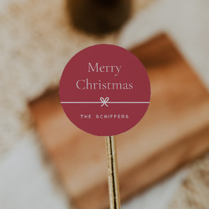 Red   Modern Bow Simple Minimal Christmas Classic Round Sticker