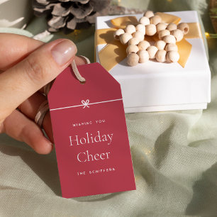 Red   Modern Bow Simple Minimal Holiday Cheer Gift Tags